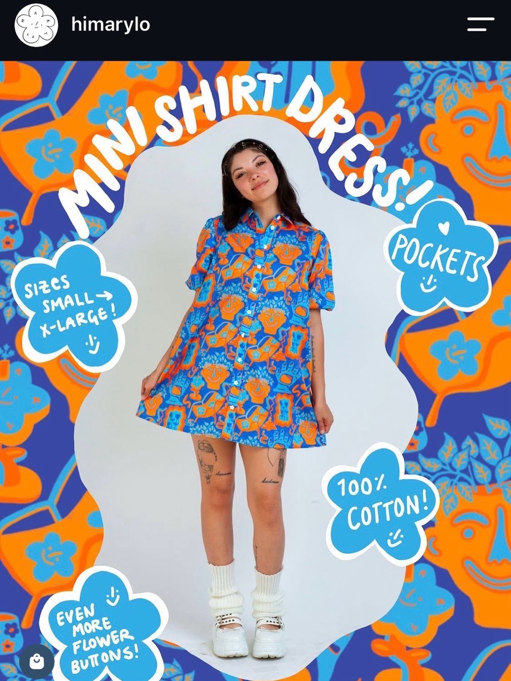 MaryLo Orange & Blue Printed Button-Up Tunic with Pockets